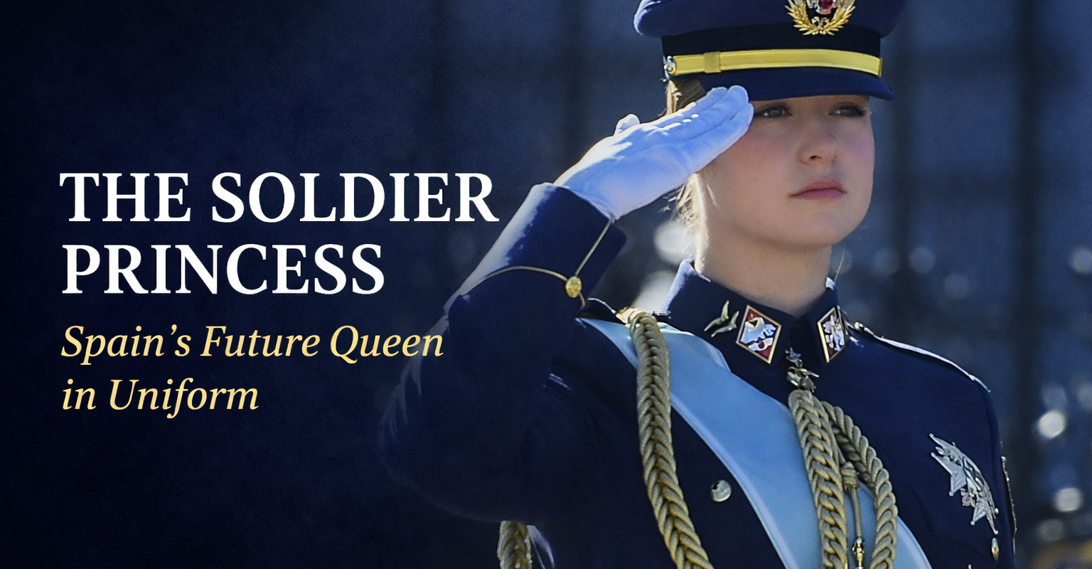 Princess Leonor in military uniform saluting during official ceremony in Spain